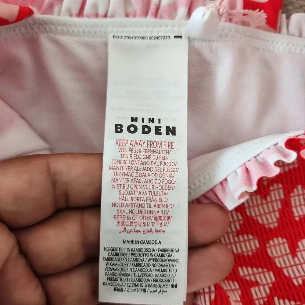 Mini Boden 3-4YR Red Collage Hearts Peplum Smocked Swimsuit NWT